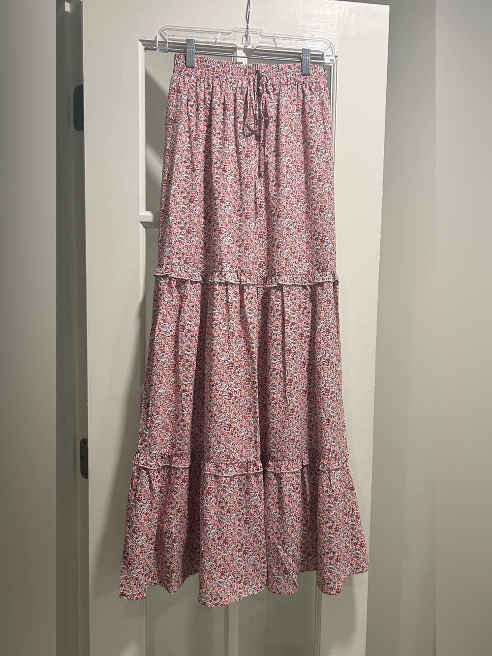 Pink Lily Floral Pink Tiered Maxi Skirt